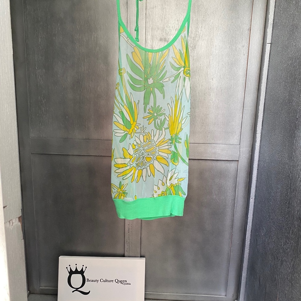 Lime Green Floral Backless Diesel Tank Top